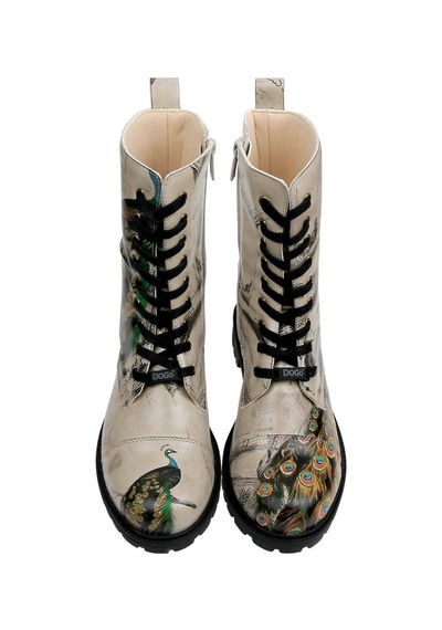 Kadın Vegan Deri Bej Fermuarlı Uzun Bot - Gracious Feathers Tasarım Multicolor
