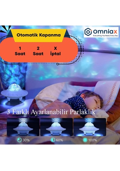 Omniax Galaxy Bluetooth Projektör Hoparlör Ufo Gece Lambası Çok Renkli