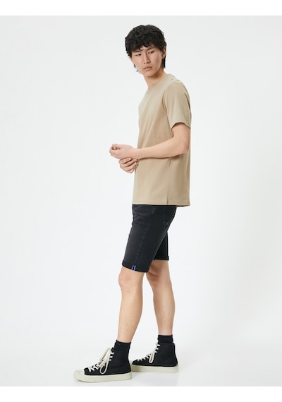 Koton Yırtık Kot Şort Bermuda Slim Fit Katlı Paça Düğmeli Siyah 4sam40314nd Siyah