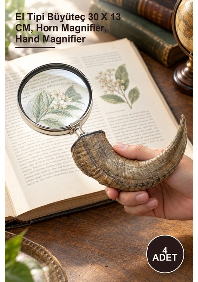 4 Adet Boynuz Büyüteç El Tipi Büyüteç 30 X 13 Cm, Horn Magnifier, Hand Magnifier