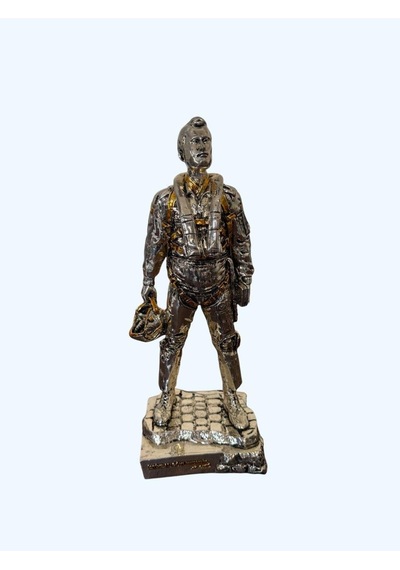 Savaş Pilotu Heykel Biblo 40 Cm Gümüş Ve Gold Renk Detaylı