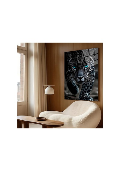 Mavi Gözlü Leopar Cam Tablo Güçlü Bakışıyla Etkileyici Bir Ev & Ofis Hediyesi Hayvan Figürlü Dekoratif Duvar Tablosu, Salon, Ofis Ve Çalışma Alanı Dekoru,