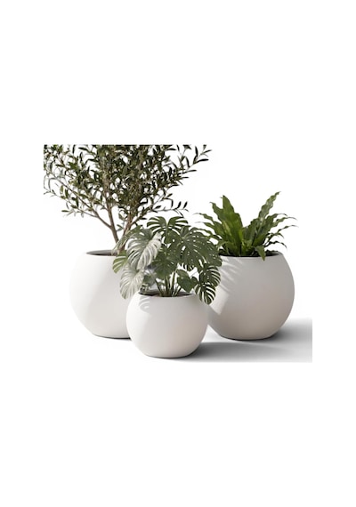 Modern Küre Saksı 3'lü Set - Su Sızdırmaz Dekoratif Salon Ve Balkon Saksısı Hediyelik Çiçeklik Seti İki Büyük Bir Orta