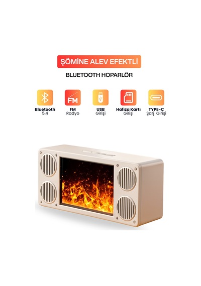Şömine Alev Efektli Bluetooth Hoparlör I Fm Radyo I Usb Girişli I Hafıza Kartlı I Type-c Şarjlı