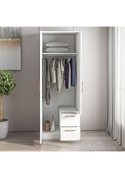 Merlin 2 Kapaklı, Çekmeceli Gardırop, Yatak Odası Dolap, Elbise Dolabı İstanbul Ceviz - 172 Cm / Beyaz Merlin 2 Kapaklı, Çekmeceli Gardırop, Yatak Odası Dolap, Elbise Dolabı İstanbul Ceviz - 172 Cm / Beyaz