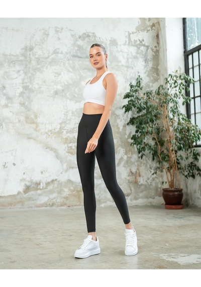 Lismina Barbell Siyah Belinde Spor Bar Resimli Toparlayıcı Spor Tayt Siyah