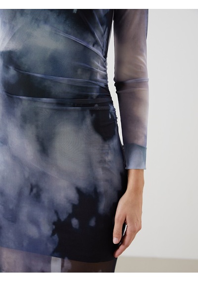 Lcw Vision Lacivert Bisiklet Yaka Batik Desenli Kadın Bodycon Elbise