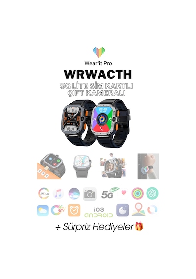Wearfitpro Wrwatch 5g Lite Sim Kart Çift Kameralı Btk Yeni Nesil Özelliklere Sahip 51mm Akıllı Saat Siyah