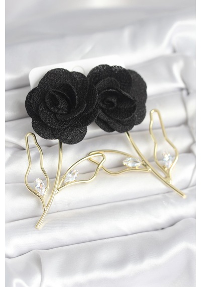 Pirinç Gold Renk Siyah Gül Model Kadın Küpe Tj-bkp11369 Tdrtr
