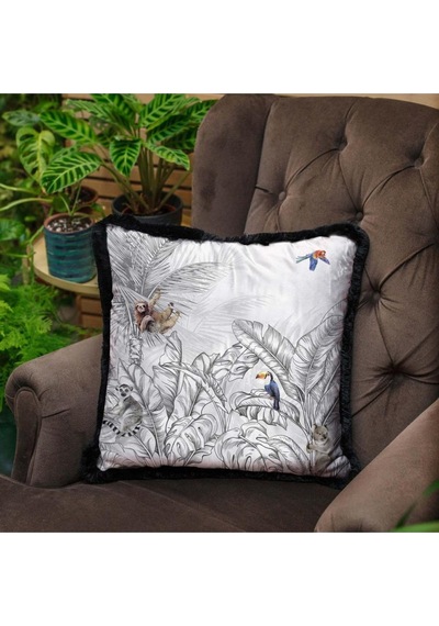 Palmiye Yaprak Tasarımlı Yastık 45x45 Cm Dolgu Boncuk Elyaf, Ulusl.yıkama Ve Solmama Sertifikası Çok Renkli