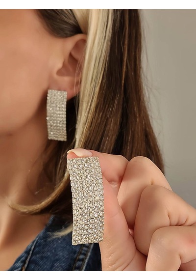 Dikdörtgen Model Abiye Gümüş Kaplama Küpe Silver