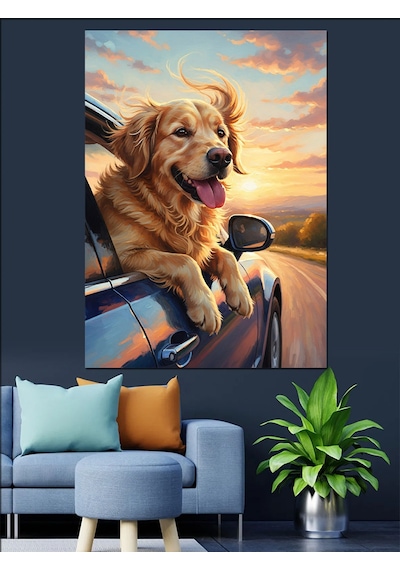 Ahşap Tablo Golden Retriever Köpek Neşeli Hayvan Tabloları