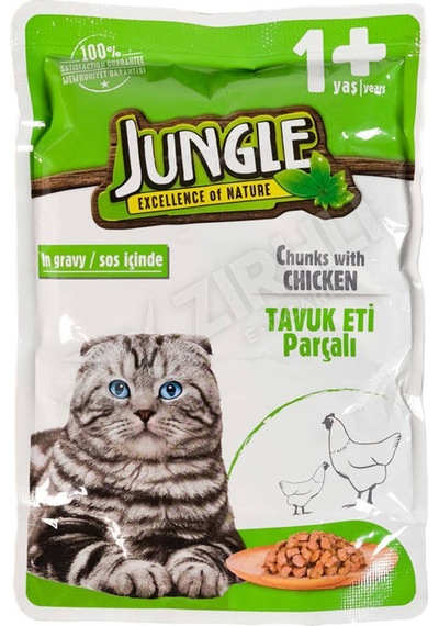 Jungle Pouch Tavuk Parçalı Yetişkin Kedi Maması 100 Gr