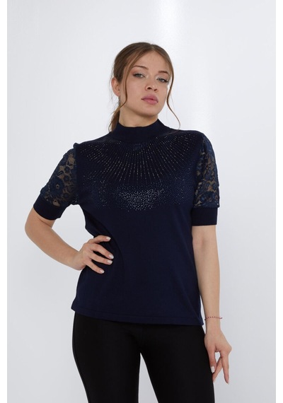 Kazee Kolları Dantel Detaylı Triko Bluz Lacivert - 799313730 Lacivert