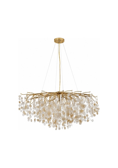 Masal Sıralı Gold Yemek Masası Üstü, Kristal Taşlı Modern, Oturma Odası, Salon Avize Altın