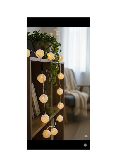 3 Metre 10 Top Cotton Ball Led Işık Zinciri - Dekoratif Pamuk Top Gece Lambası Sıcak Beyaz Sarı