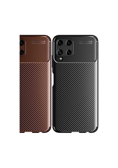 Noktaks - Galaxy M22 Uyumlu Kılıf Parmak İzi Tutmayan Karbon Negro Silikon Kapak - Kahverengi - T20669