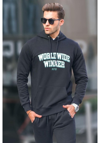 Madmext Siyah Baskılı Kapüşonlu Sweatshirt 6149-siyah Siyah