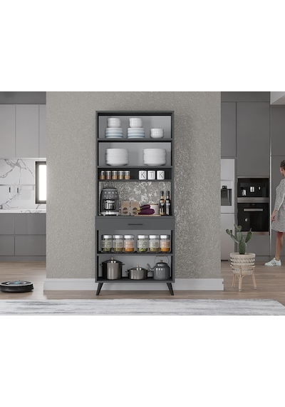 Loysen Kahve Köşesi Çok Amaçlı Dolap Kiler Mutfak Dolabı Füme 70 Cm Antrasit