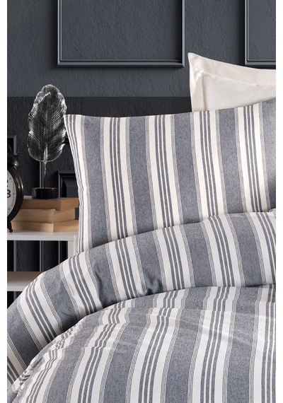 Eponj Home Sport Çizgili Nevresim Takımı Tek Kişilik Soft Line Antrasit Antrasit