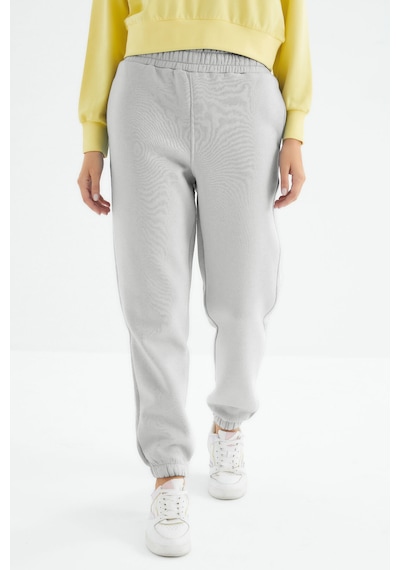 Tommy Life Taş Yüksek Bel Şardonlu 3 İplik Pamuklu Basic Kadın Eşofman Altı - 94624 TAŞ Taş