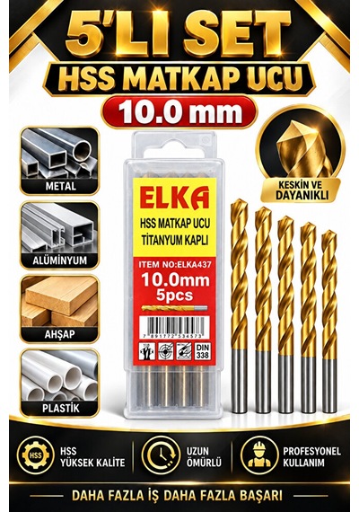 10 Mm Hss Titanyum Kaplı Matkap Ucu 5'li Set Metal Alüminyum Ahşa