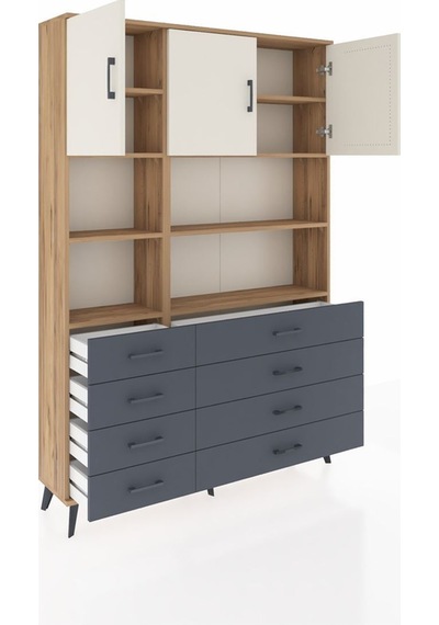 Arges Dolap 8 Raflı 8 Çekmeceli 3 Kapaklı 132x30x195 Çam-aytaşı/antrasit Aytası/antrasıt Arges Dolap 8 Raflı 8 Çekmeceli 3 Kapaklı 132x30x195 Çam-aytaşı/antrasit Aytası/antrasıt