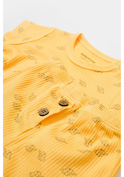 Unisex Bebek Pamuklu Mini Fil Desenli T-shirt Ve Şort Takım Sarı