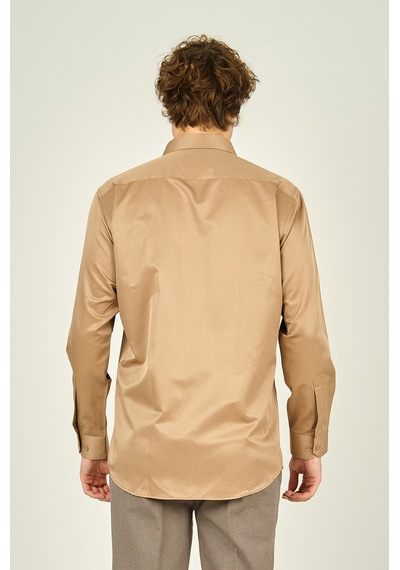 Figs Erkek Slim Fit Uzun Kollu Pamuklu Parlak Kumaş Gömlek 0013 Camel Camel