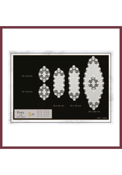 Storeşahin Evita Model Krem-krem 5 Parça Keten Dantelli Salon Takımı Runner Seti No 6859 Shn0720 Krem - Krem