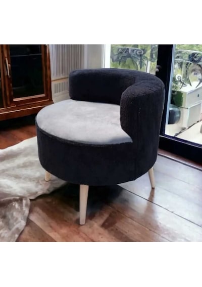 Tekli Puf ,makyaj Önü Pufu,çay Seti Tekli Koltuk, Berjer Salon, Balkon, Ofis Siyah Gri