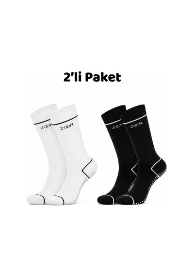 Zoor 2'li Siyah Beyaz Kaydırmaz Silikonlu Taban Nefes Alan Premium Pilates, Yoga, Fitness, Koşu Sporcu Çorap Siyah - Beyaz