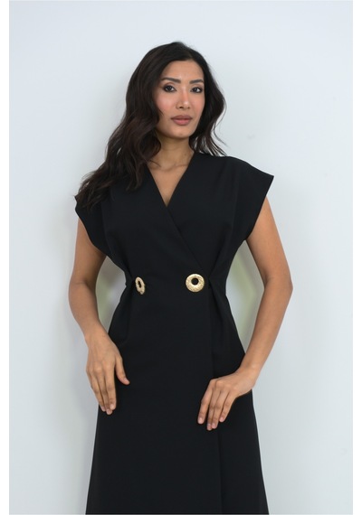 Dorne Moda Kruvaze Yaka Gold Düğme Detaylı Midi Elbise - Düğün - Mezuniyet - Ofis Şıklığı Siyah Siyah Dorne Moda Kruvaze Yaka Gold Düğme Detaylı Midi Elbise - Düğün - Mezuniyet - Ofis Şıklığı Siyah Siyah