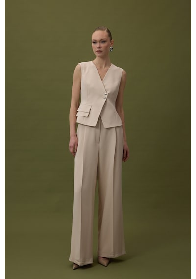 Sateen Sofia Palazzo Pantolon - Bej-137033 Bej