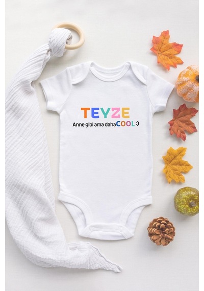 Tuğba Baby Özel Tasarım Lisanslı Renkli Teyze Anne Gibi Ama Daha Cool Bebek Body Beyaz Bebek Badi Zıbın Beyaz