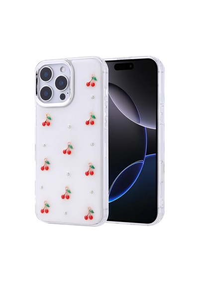 Zore Apple iPhone Uyumlu 16 Pro Max Kılıf Airbag Tasarımlı Simli Şeffaf Omsy Kutup Kapak - Kiraz
