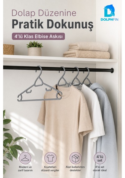 Klas Elbise Askısı 4 Lü Plastik Kıyafet Askısı Dolap İçi Gardırop Düzenleyici 38x19 Cm Çok Renkli