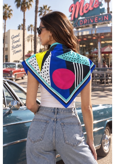 Tarzını Seç Tarzınıseç Seksenler Retro Neon Geometrik Desenli Fular 70 X 70 Cm