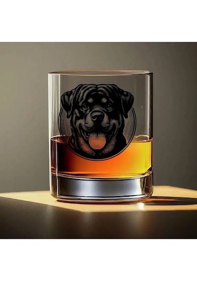 Rottweiler Baskılı Viski Bardağı Köpek Temalı Özel Tasarım Cam Bardak Renkli