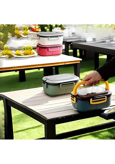 Beslenme Kutusu 1200 Ml 2 Katlı 6 Bölmeli Bpa'sız Pp Plastik Sefer Tası Ve Beslenme Çantası - Lunch Box, Çatal Kaşık Ve Bıçak Dahil Okul Beslenme Mavi Çok Renkli