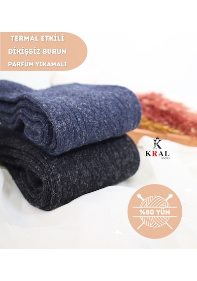 Kral Lambswool Termal Etkili Erkek Siyah Kışlık Çorap 2 Çift Siyah