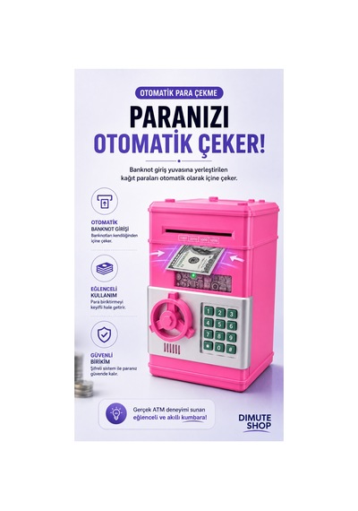 Atm Kumbara Şifreli Elektronik Para Kasası Otomatik Para Çeken Çocuk Kumbararası - 890405982