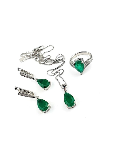 Sky Diamond Green Creative Rubies Zümrüt Set Takım Gümüş
