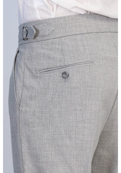 Gri Çift Pileli Tokalı Yüksek Bel Slim Fit Pantolon Wessi Gri