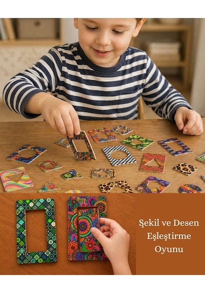 Montessori Ahşap Bultak Dr Seguin Geometrik Plakalar Şekil Desen Eşleştirme Seti 40 Parça 3+ 6x10 Cm