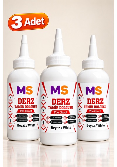 3 Adet Beyaz Hazır Derz Arası Tamir Dolgusu 220 Gr Fayans Seramik Mermer Yenileyici Yenileme Dolgu