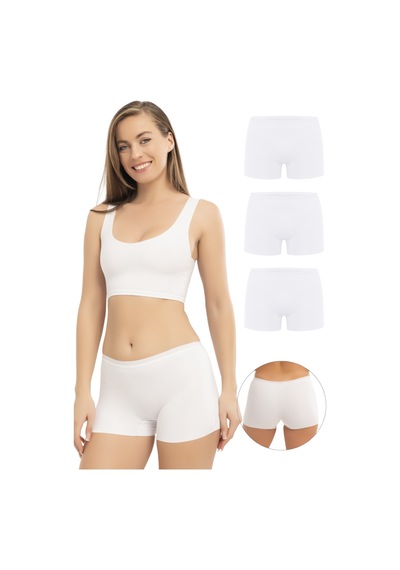 Basic Lazer Kesim Dikişsiz Kadın Boxer Külot 3'lü Paket Beyaz Beyaz