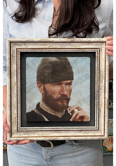 Oscar Stone Decor Çerçeveli Tablo Taş Duvar Dekoru 30 X 30 Cm Mustafa Kemal Atatürk Sakallı