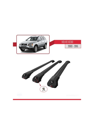 Volvo Xc90 2003-2015 Arası İle Uyumlu Ace-1 Ara Atkı Tavan Barı Siyah 3 Adet Bar