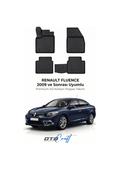 Otocraft Renault Fluence 2009+ Araca Özel 4d Karbon Oto Paspas Havuzlu Tam Set